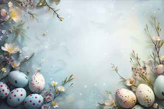 A festive and vibrant background for Easter celebration, featuring multiple decorated eggs in