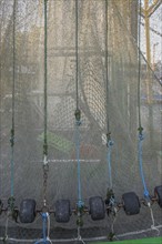 Fishing nets on a shrimp cutter, Greetsiel, Krummhörn, East Frisia, Lower Saxony, Germany, Europe