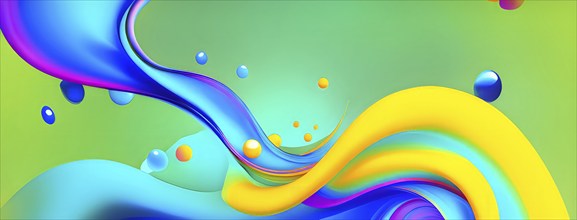 Abstract wallpaper with colorful blobs and liquid shapes on a green background, AI generated