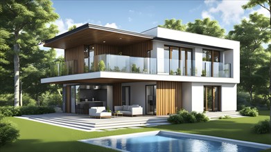 Three dimensional render of a modern ecological real estate residential house, AI gnerated, AI