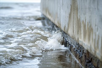 Water lapping against building. Flood concept. Generative Ai, AI generated