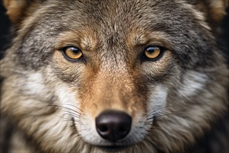 Close up of wild coyote face. KI generiert, generiert, AI generated