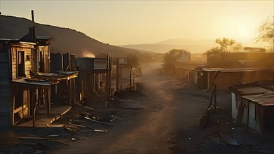 Deserted mining town nature reclaiming architecture, AI generated