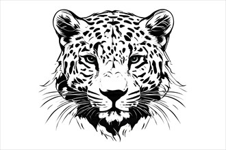 Black and white line art leopard, AI generated