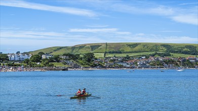 People in kayaks on Swanage Bay, Swanage, Dorset, England, United Kingdom, Europe