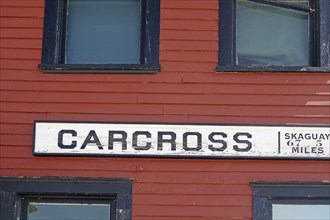 Distance indication at Carcross station, White Pass Railway, Gold Rush, Yukon Territory, Canada,