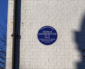 The Ipswich Society blue plaque for Thomas Gainsborough 1727-1788, Foundation Street, Ipswich,