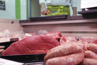 Variety of fine meat products in the butchery (Variety of fine meat products in the butchery)