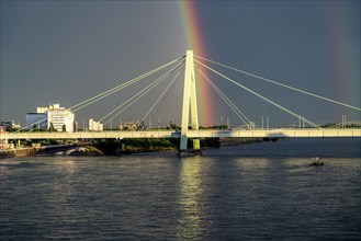 Severin Bridge over the Rhine, Rainbow, Cologne, North Rhine-Westphalia, Germany, Europe