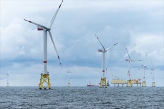 Offshore wind farm Nordsee Ost, operator RWE, north of Helgoland, German economic zone, wind