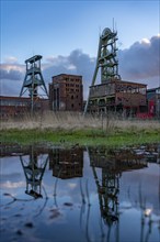 Former RAG Ewald colliery, headframes, shaft 7, left and shaft 2, right, in Herten, North