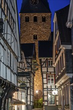 The old town of Hattingen, half-timbered houses, gastronomy in the street Kirchplatz, Protestant