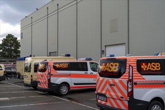 Construction of a vaccination centre for corona vaccinations, in a hall at Messe Essen, by the