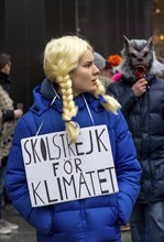 Rose Monday parade in Düsseldorf, street carnival, young man dressed as Greta Thunberg, Fridays for