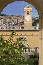 Clock tower of the Villa del Principe, Palazzo di Andrea Doria, Piazza dei Principe, Genoa. Italy