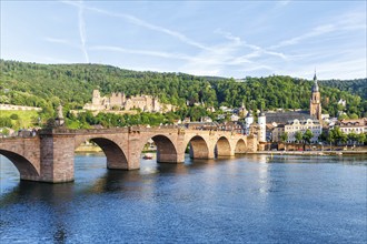 Castle, Neckar River and Old Bridge in Heidelberg, Germany, Europe