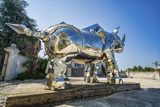 King Kong Rhino, steel sculpture, Palazzo Sturm, Bassano del Grappa, Veneto, Italy, Europe