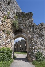 The main portal of the ruins of Staufen Castle on the Schlossberg, Staufen im Breisgau,