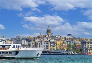 Bosphorus strait in Istanbul, Bosporus tour boats and views of Istanbul mosques and historic center