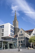 The 161, 53 metre high cathedral tower in the old town of Ulm, Baden-Württemberg, Germany, Europe