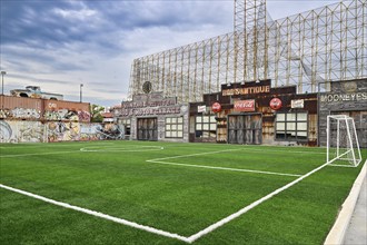 Football pitch surrounded by iconic scenery, Bangkok, Thailand, Asia