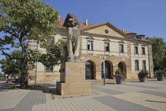 German Gate with monument and lion figure, fortress at Untertorplatz, Landau in der Pfalz,