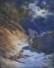 Copperplate engraving from the Dore Bible illustrating Genesis, The Death of Abel by Gustave Dore