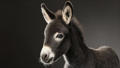 Close-up of a donkey with dark fur and a calm atmosphere