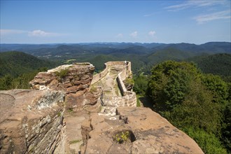 Wegelnburg Castle in the Palatinate Forest-North Vosges biosphere reserve. At 570.9 metres above