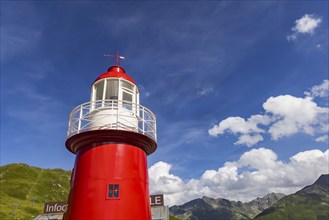 Oberalp Pass, top of the pass. The only lighthouse in the Alps stands near the source of the Rhine