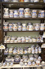 Display of pottery inside Santa Ana ceramic tile shop in Triana, Seville, Spain, Europe