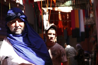 In the dyers' souk in Marrakech, Morocco, Africa