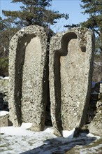 Stone sarcophagus in Saint Pierre le Vieux cemetery. Lozere department. Occitanie. France