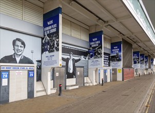 Banners celebrating Ipswich Town football club history, Sir Bobby Robson stand, Portman Road,