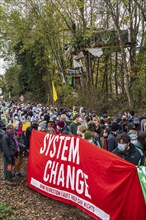 Tree houses with Antifa activists, protest action against the demolition of the village of