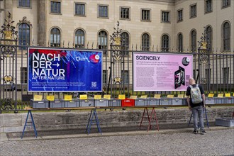 Tourists at the flea market stall in front of Humboldt University, Unter den Linden, Berlin,