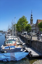 The town of Veere, province of Zeeland, marina, sailing harbour, tower of the old town hall,