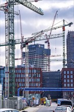 Construction sites in the east of Hafencity Hamburg, office building, Elbtower, new district on the