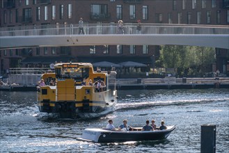 Havenbus, public transport, ferry that regularly makes 8 stops in the harbour, Copenhagen, Denmark,