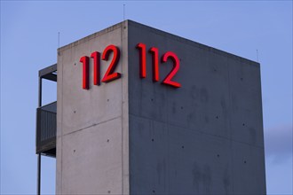 Symbolic image, emergency number 112 on a building, facade, emergency call, emergency, police, fire