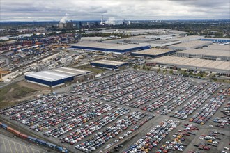 Car terminal in inland port Logport 1, Duisburg, vehicle handling of new cars, 27/09/2020