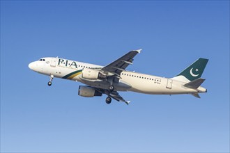 An Airbus A320 aircraft of PIA Pakistan International Airlines with the registration AP-BLB at the