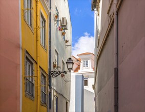 Typical Portuguese architecture and colorful buildings of Lisbon historic city center