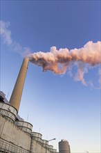 Mannheim coal-fired power station on a cold winter's day, plumes of smoke above the chimneys.