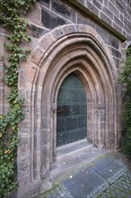 Pointed arched, stepped entrance portal, west entrance to St Klara Church, Königstraße 66,