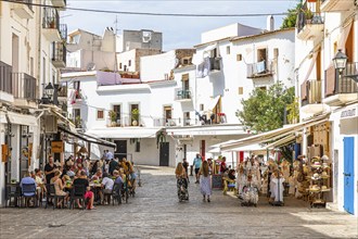 Square with shops, cafes and restaurants in the old town of Eivissa, Ibiza Town, Ibiza, Balearic