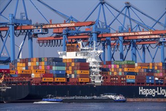 Container Terminal Altenwerder, Hapag-Lloyd container ship Frankfurt Express during loading and