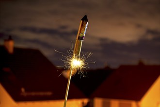 Ignited rocket, New Year's Eve, turn of the year, Baden-Württemberg, Germany, Europe