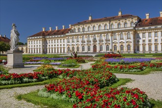 Garden parterre with flowerbeds in front of the New Palace in the Schleissheim Palace complex,