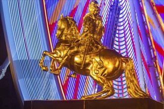 Augustus Market in Dresden. Equestrian statue of Augustus the Strong, also known as the Golden